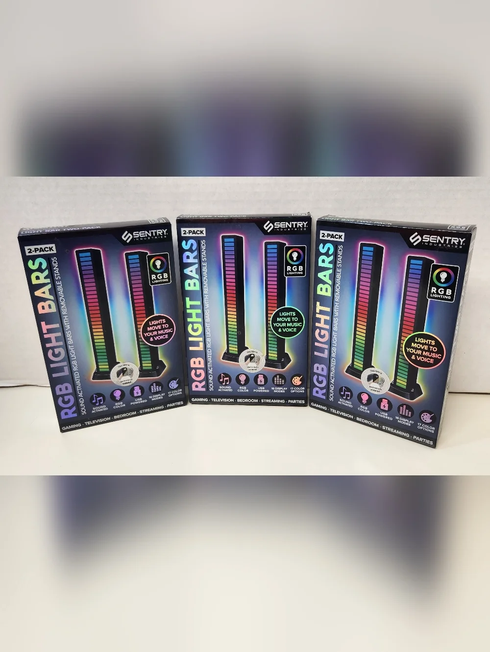 Bundle of 3 Sentry RGB Light Bars 2-Pack Sound Activated LED Gaming Lamps - Picture 1 of 3